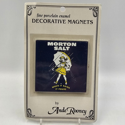 Vintage 1990s Morton Salt ''When It Rains It Pours'' Porcelain Ande Rooney Magnet