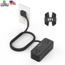 TESSAN Black Extension Cord 5 Ft, Flat Surge Protector Power Strip with 4 Wide S