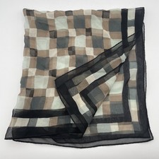 Vintage Square Sheer Small Scarf 20x20  Checkered Brown Black Cream Neckerchief