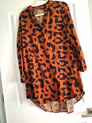 SHEIN Brown/Black Leopard Animal Print V-Neck 3/4 Sleeve Tunic Blouse L