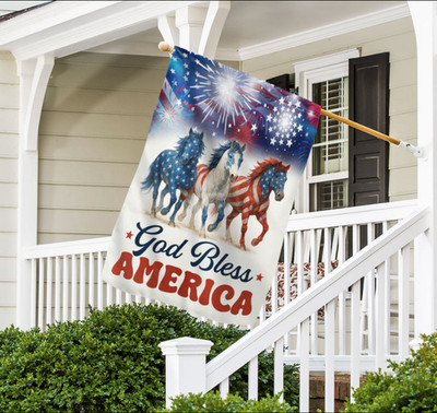 American Flag - God Bless America Patriotic Horse 4th Of Garden Flag, House Flag