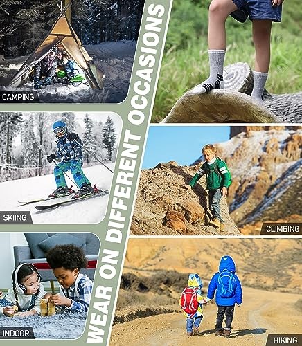 Kids Merino Wool Hiking Socks Boys Girls 8-12 Years 6 Pairs Mix Color B