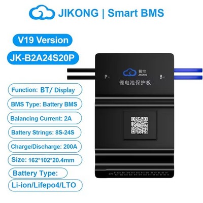 JK-B2A24S20P Smart BMS 8S-24S 200A Li-ion LiFePo4 Battery BMS Active Balance 2A