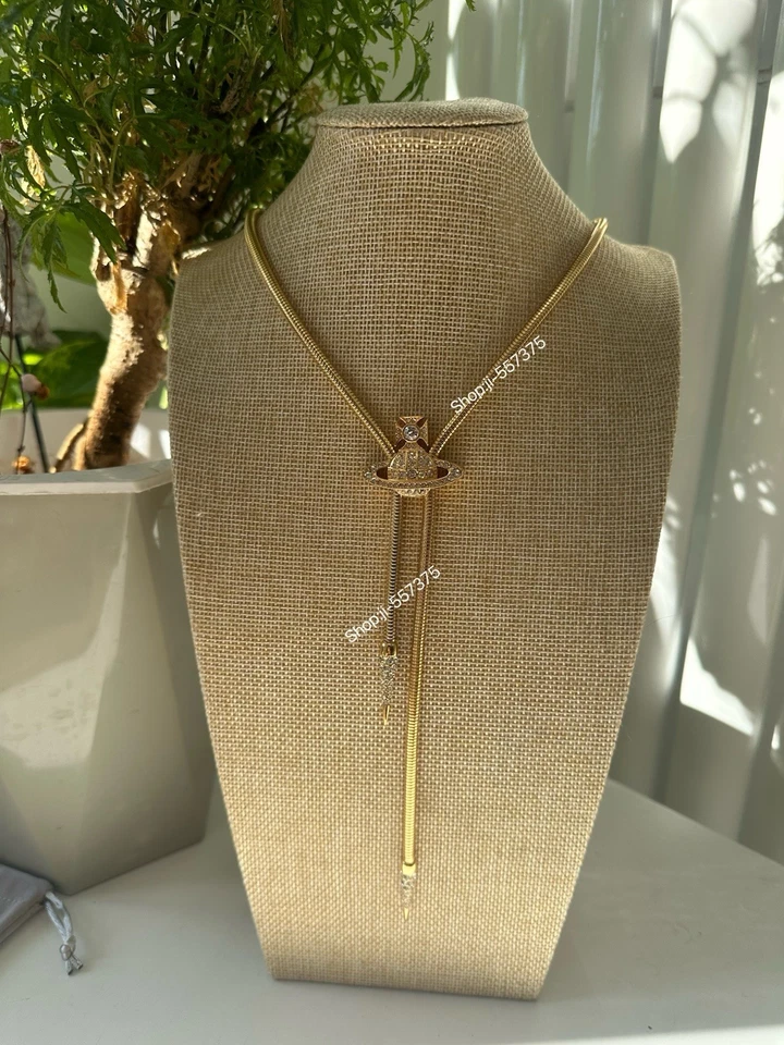 Vivienne Westwood Bolo tie Large Orbit Pendent Necklace Long Chain Gold - Image 2 of 4
