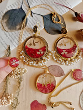 Resin Real Rose Petal Earrings Bracelet Ring Pendant Chain Custom Name Set