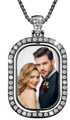 Photo CZ Necklace Custom Photo Pendant & 22'' Black Chain Double Sided Photo