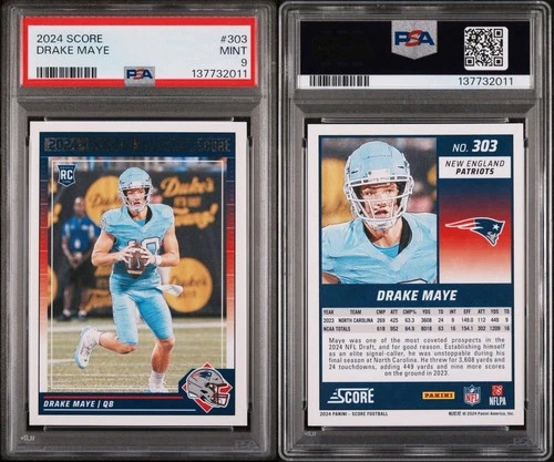 2024 SCORE DRAKE MAYE RC # 303 PSA 9 MINT NEW ENGLAND PATRIOTS