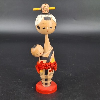 Child Rearing Kokeshi Doll Handmade Craft Wooden Figurine Collectible