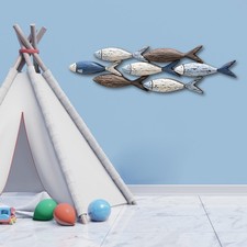 Wood Fishes Wall Sculpture Wall Hanging Ornament Collectibles Retro Design Beach