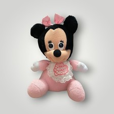 Applause Baby Minnie Mouse Plush Small Pink Vintage 1980s Disney Bib Bow Retro