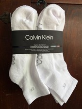 Calvin Klein QUARTER Men Socks WHITE 6-Pairs Half Cushioned Size 7-12 NEW