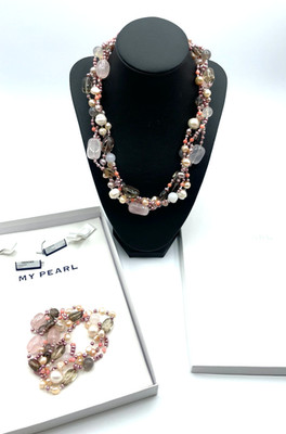 Neuwertiges Set MY PEARL Halskette + Armband 925 Silber Edelsteine SWZ Perlen