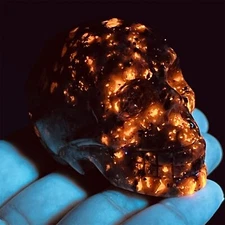 Yooperlite Natural Flame Stone Skull Quartz Crystal Carved Decor Figurines Reiki