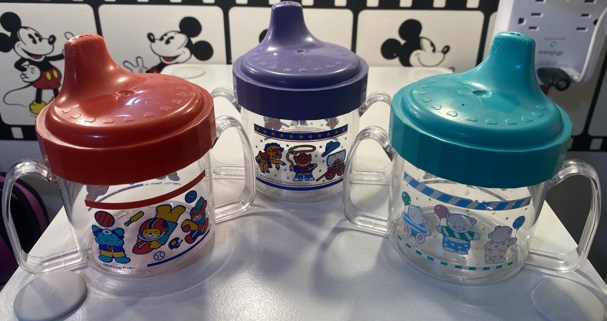 Playtex Vintage Cherub Sippy Cup Lot 90s Clear Sports Bears RODEO