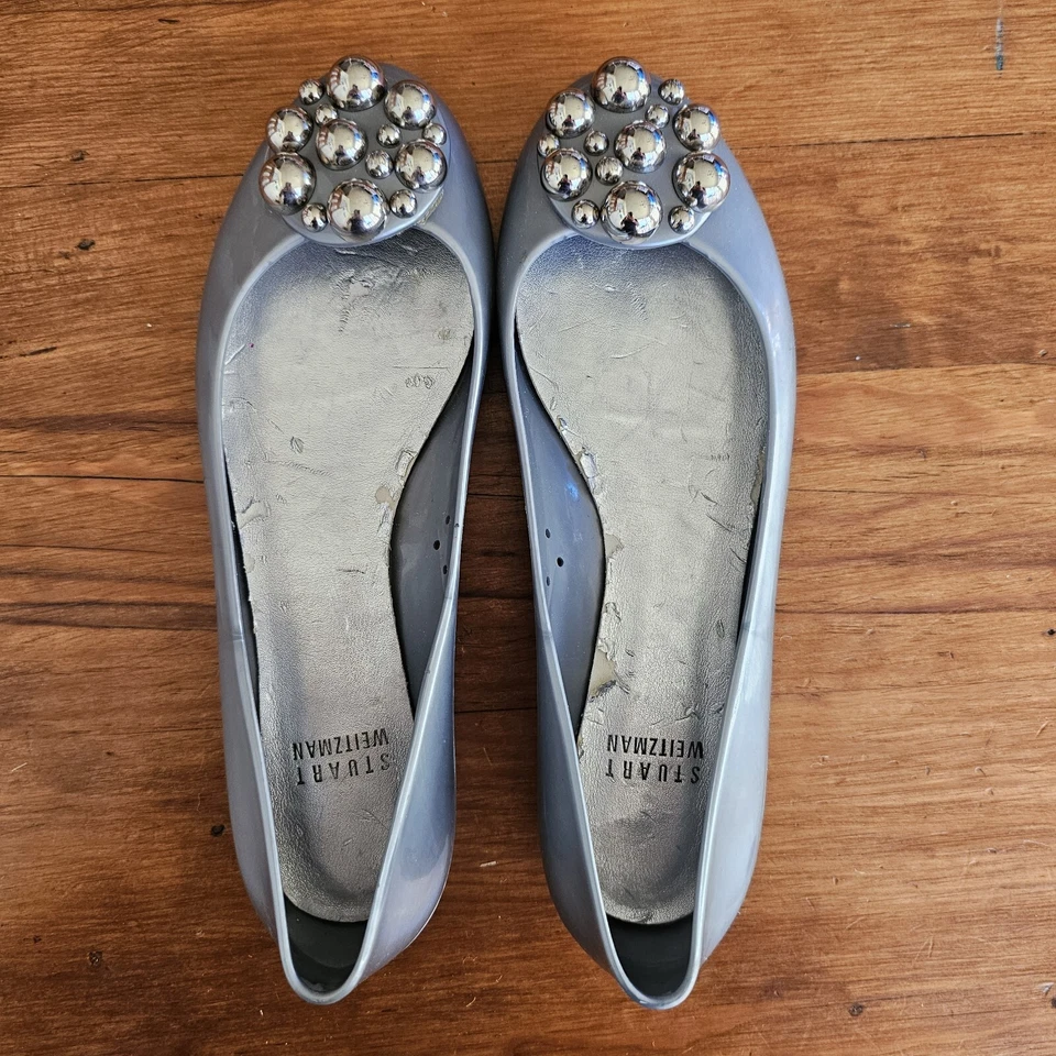 Zapatos STUART WEITZMAN Talla 7 PELLETS PLATA GELATINA SIN CORDONES BALLET Pisos MUJERES Foto 3 de 4
