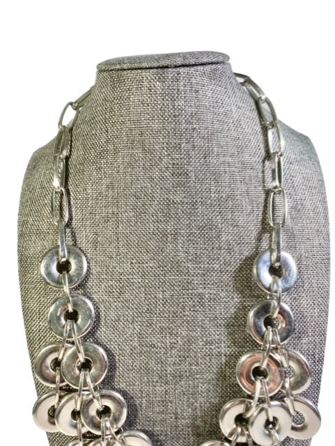 Cascade Statement Necklace Multiple Silver tone L… - image 3