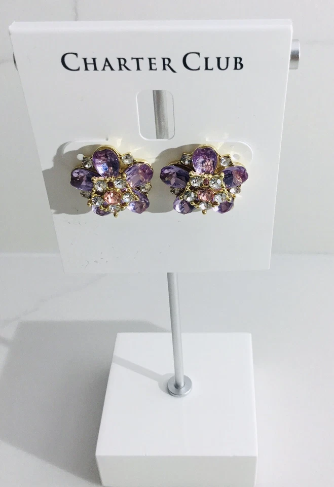 Earrings Purple Tone Stone & Crystal Cluster Pinwheel Cluster Charter Club - Image 2 of 4