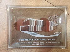 Commerce National Bank in Warner Robbins, Georgia Glass Ashtray