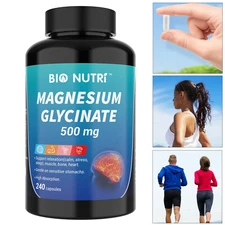 Pure Chelated  Magnesium Glycinate 500mg 240 Capsules for Calm Stress Sleep