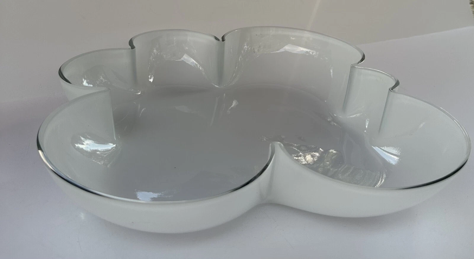 Alfredo Barbini Murano Cloud Bowl 14" Cased Opaline Glass Italy Signed 1970s