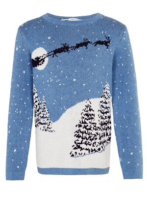 NEU John Lewis Jungen blau Weihnachtspullover Weihnachtsmann Schlitten Alter 2-3 Jahre