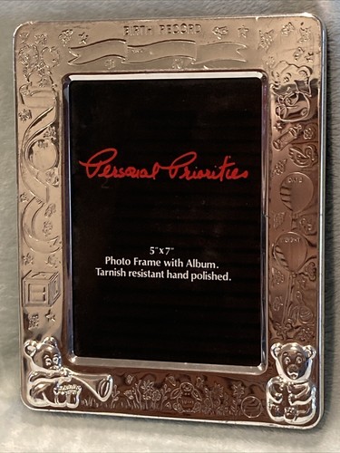 Vtg Silver Plated Photo Frame 5 x 7 w 24 Sleeve Album Personal Priorities BIRTH
