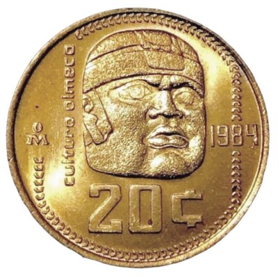 Mexico 1984 20 Centavos Cabeza Olmeca Coin Brass UNC #BM15 | eBay
