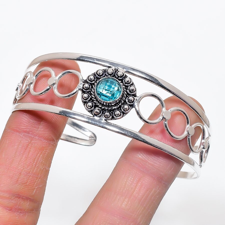 Aquamarine Gemstone Handmade 925 Sterling Silver Cuff  Aquamarine 925 Sterling Silver Cuff Bracelet display picture 1