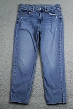 Gap Teen Jeans Juniors 14 Blue Girlfriend High Rise Whiskering Washout Raw Hem