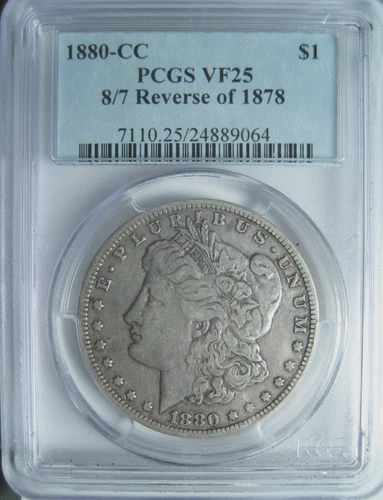 1880-CC 8/7 REV. 1878 MORGAN SILVER DOLLAR~PCGS VF25~SEMI-KEY DATE PROBLEM FREE*