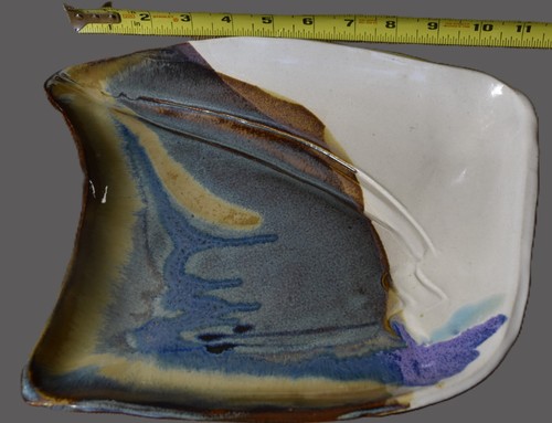 Lg MCM Art Pottery Handmade Drip Glaze Platter Trinket Tray Plate Signed Unique - Picture 5 of 10