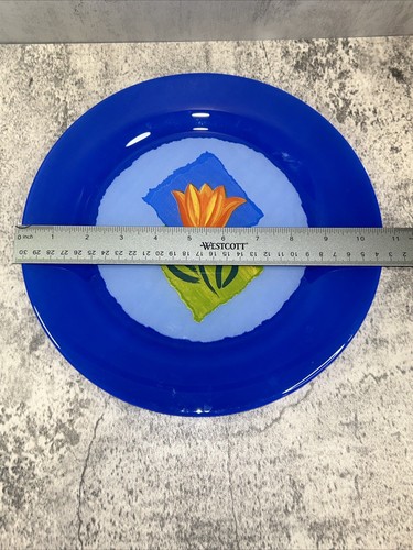 Arcoroc Blue Painted Tulip Glass Dinner Plate France 10.5” Vintage - Picture 3 of 4