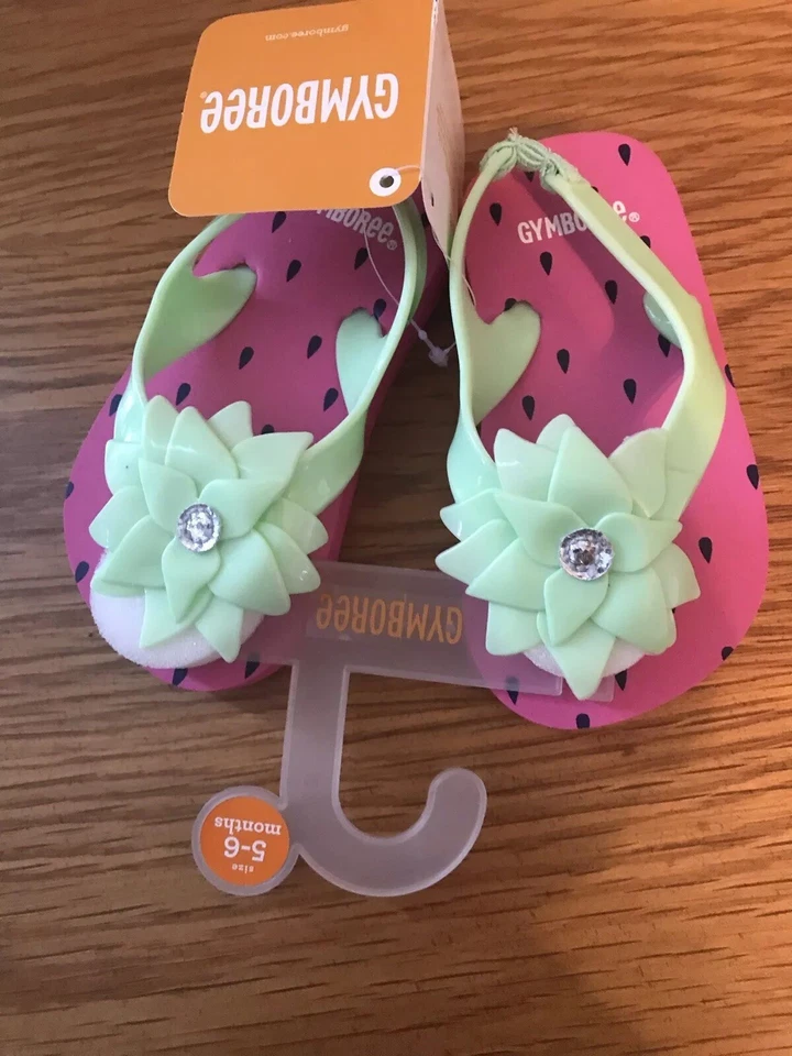 NUEVAS Sandalias Chanclas Gymboree Niñas Pequeñas Rosa Fresa Talla 5-6 Foto 2 de 4