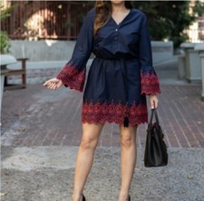 J.Crew Woman Eyelet Bell Sleeve Dress Navy Blue Size Medium H6978