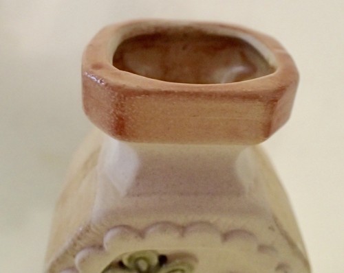 MCM Pottery Clay Bud Vase with Glazed Birds & Flowers Japan 8 1/2" Tall - Picture 5 of 10