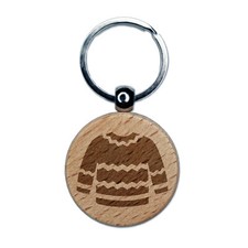 Winter Sweater Engraved Wood Round Keychain Tag Charm