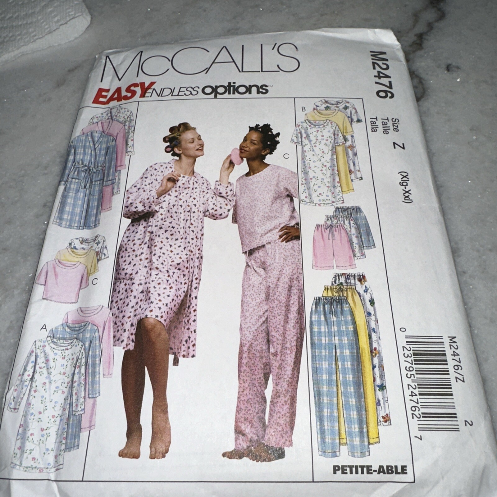 McCall's 2476 Pattern Robe Nightgown Pajama Pants Top Shorts~Size Z Xl ...