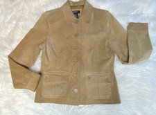 Helium Women’s Leather Jacket Brown Suede Coat Large Button Up Blazer Pockets