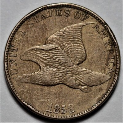 1858 Flying Eagle Cent - Large Letters - Rim Damage - US 1c Penny Coin
