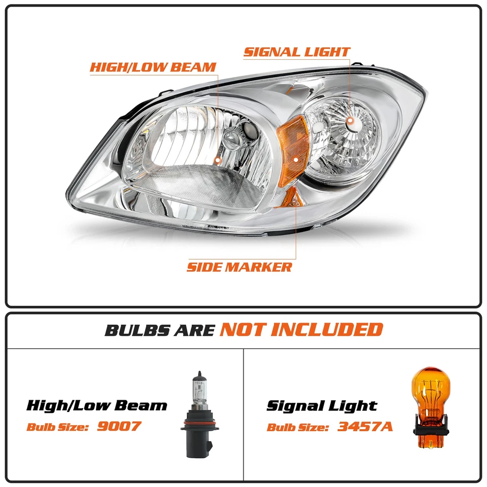 For 2005-2010 Chevrolet Cobalt 07-09 Pontiac G5 Left and Right Headlights Set - Image 2 of 4