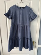 New Look Blue and Black Gingham Frill Sleeve Summer Dress Size 8