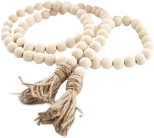 Farmhouse Beads 58In Wood Bead Garland with Tassels Rustic Country Decor Prayer