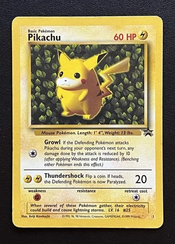 1999 WOTC Pokémon Pikachu Black Star Promo Card #1 Ivy Pikachu Non Holo MP/HP