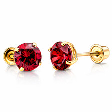 14K Solid Yellow Gold 6mm Round Birthstone Stud Earrings with screw back