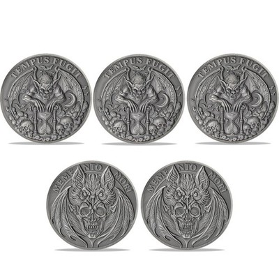 5Pcs Creative Silver Bat Skull Memento Mori Coin Stoic Challenge Coin Men's Gift