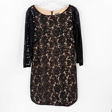 Vince Camuto Black Lace Overlay Boat Neck Shift Dress Women's Size 6 FLAW