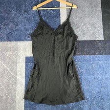 Victoria's Secret Black Lace Trim Satin Slip Nightgown Dress Womens Large