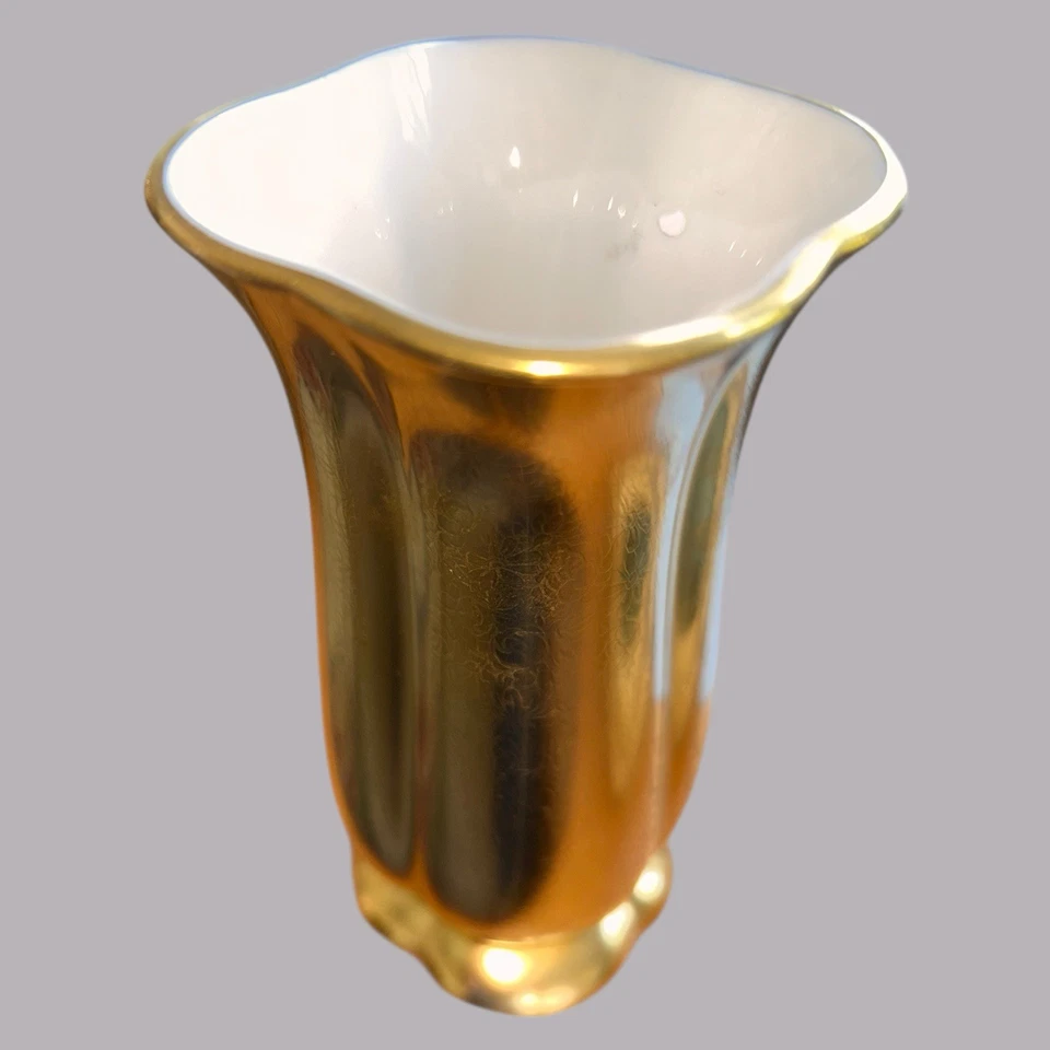 Jarrón vintage PICKARD China grabado en oro de 24 quilates de 6” con interior verde pálido hecho en EE. UU. Foto 4 de 4