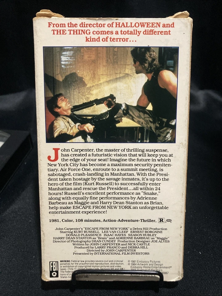 Escape From New York VHS 1981 Embassy Home Entertainment Original Release - Image 2 of 4