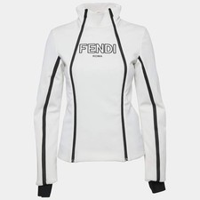 Fendi White Logo Print Jersey Ski Jacket S